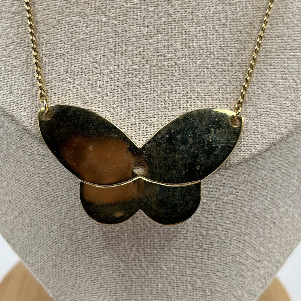 Vintage Gold Tone Butterfly Pendant Necklace Enamel Insect Jewelry Retro‎ Gift